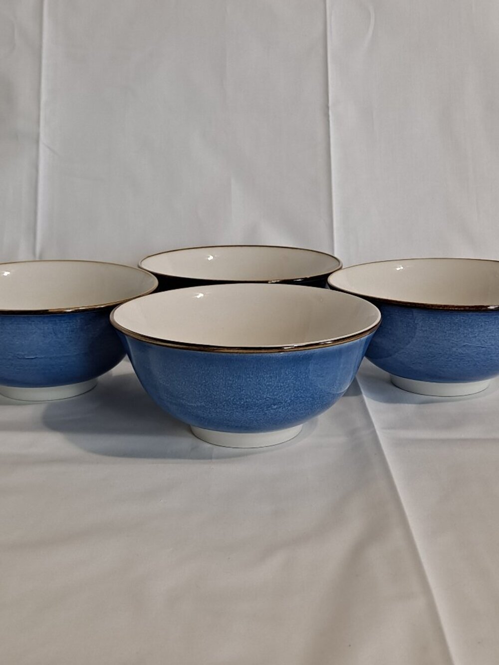Set 4 Royal Norfolk BLUE REACTIVE 6" Soup BOWLS Cereal Pedestal Speckled Sponge